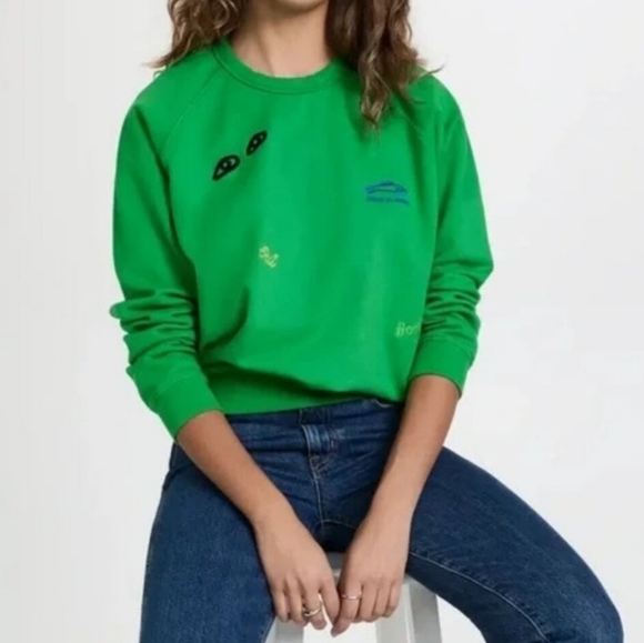 Clare V Sweatshirt French Terry Embroidered Green Size L - Picture 9 of 9